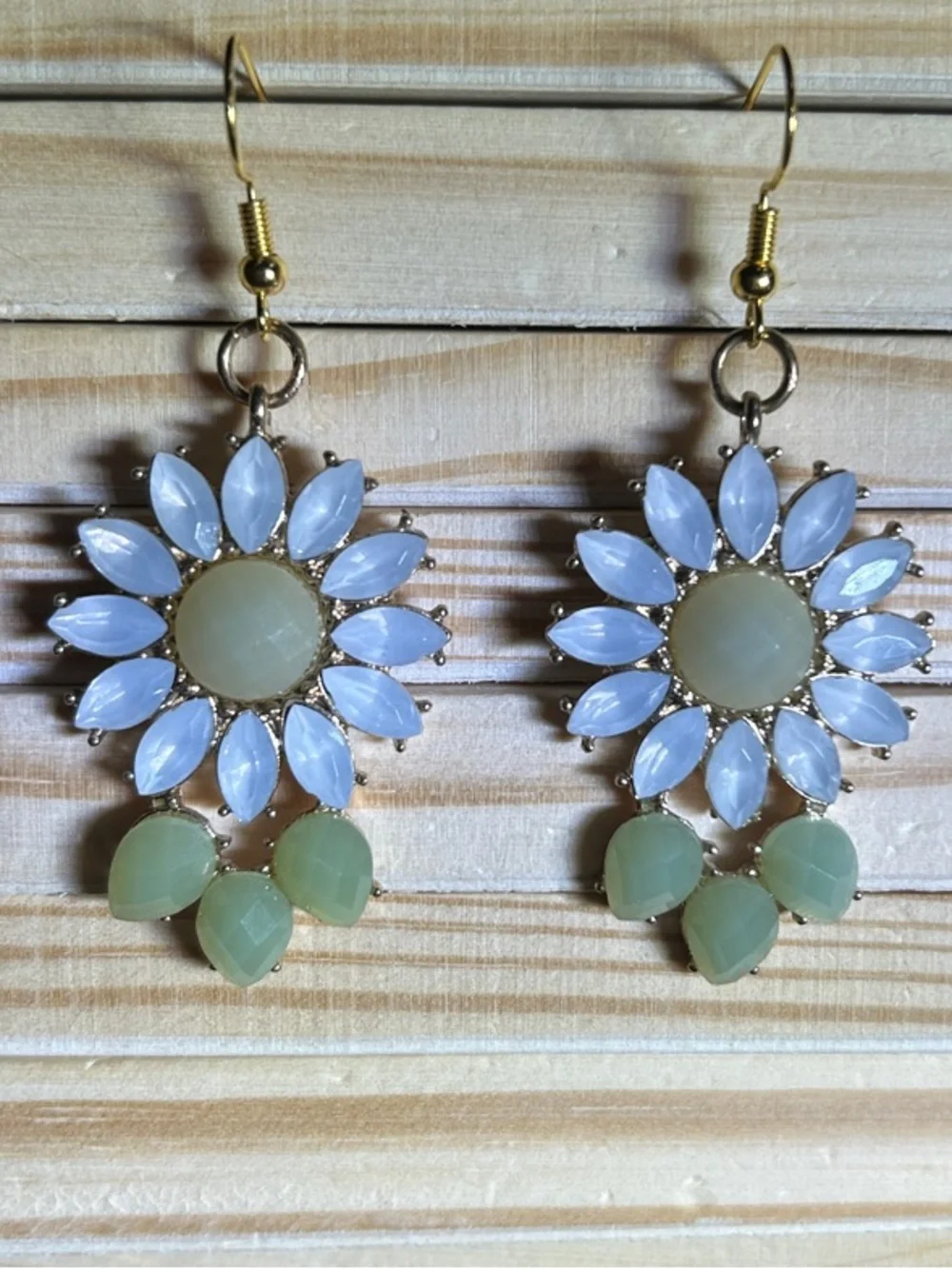 3/$25 Daisy Drop Earrings with White and Light Green Stones